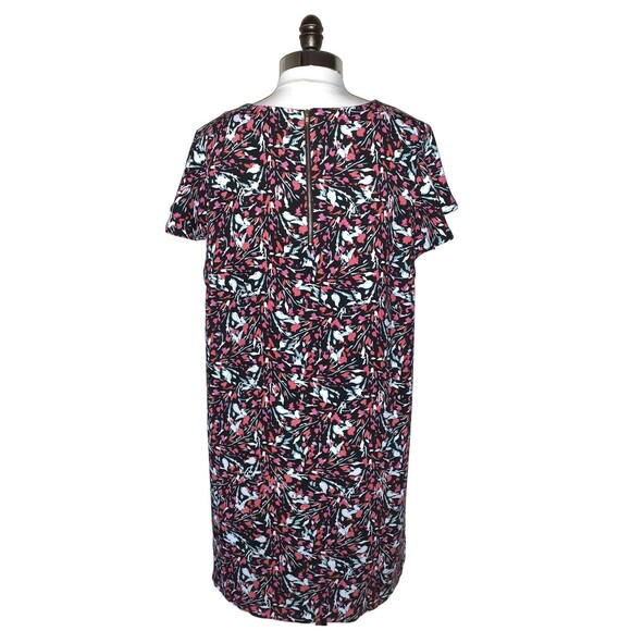 TAHARI Plus Size 1X Shift Dress Black Red White Floral Ruffle Cap Sleeve - Picture 4 of 6